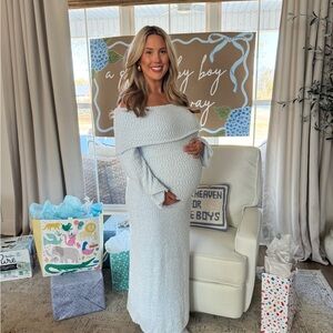 Off-Shoulder Light Blue bump friendly dress